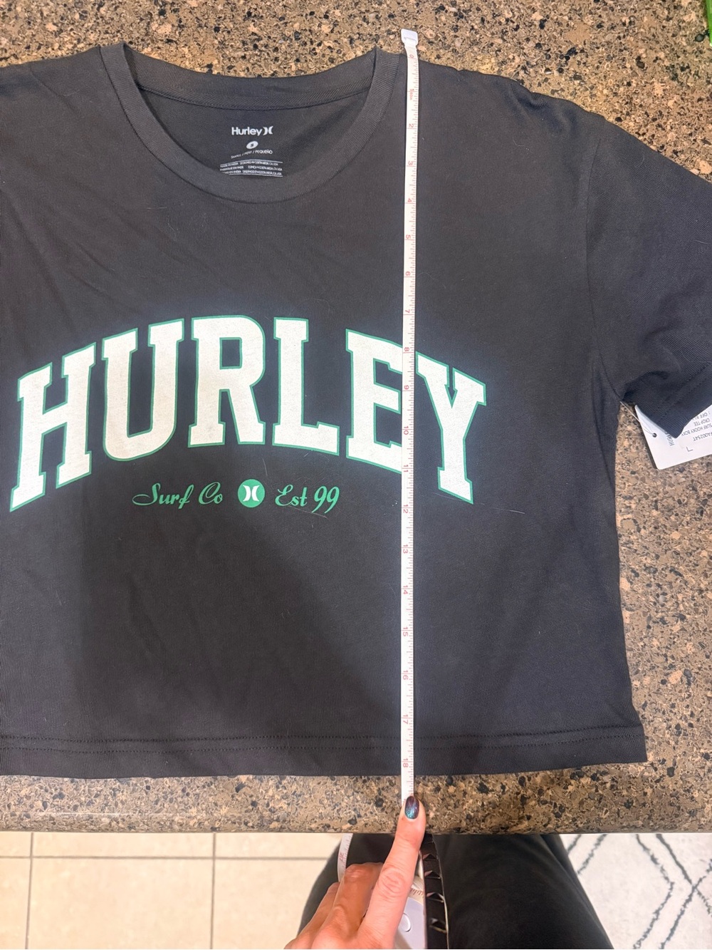 Hurley Black Crop Tee with White and Green Logo - Picture 3 of 5